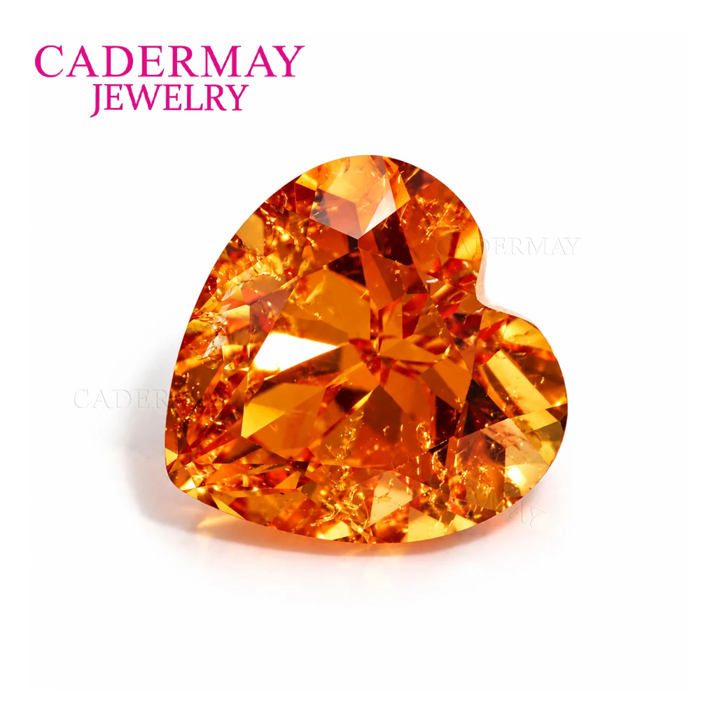 Cadermay Heart Shape Lab-Grown Fanta Orange Sapphire Natural-Looking Cotton Inclusion Loose Colorful Gemstone for Jewelry Making