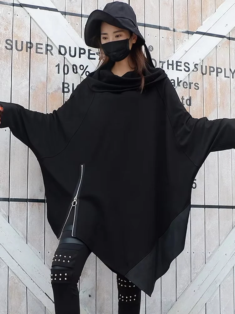 

Loose Fit Black Zipper Irregular Casual Sweatshirt New Long Sleeve Women Big Size Fashion Tide Spring Autumn 2024 1DF4741