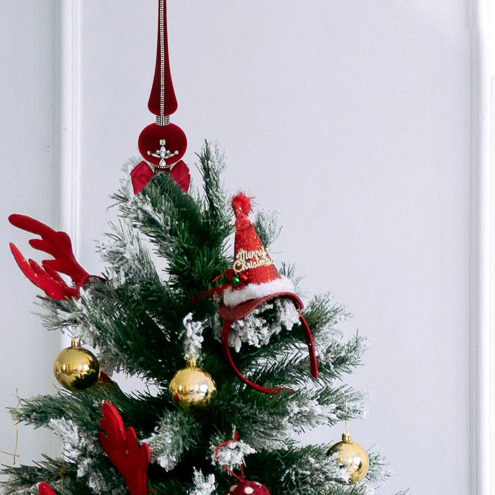 

Tree Topper Christmas Hand Painted Flocked Star Decoration Holiday Finial Glitter Rhinestone Treetop Christmas Party Decoration