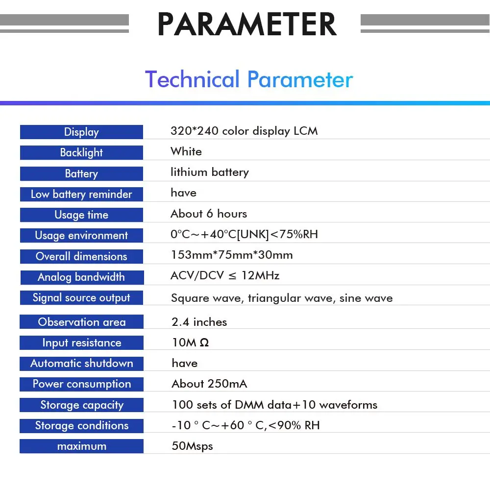 Imagem -06 - Mustool-portable Multímetro Signal Generator Mds9208 3in Alta Capacidade de Armazenamento Baixo Consumo de Energia 12mhz 50 Mspas