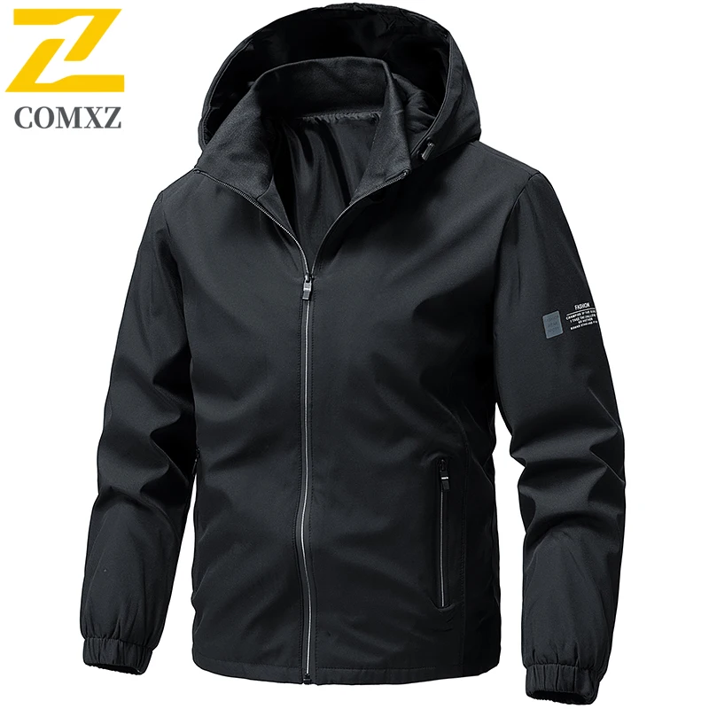 Autumn Men's Hooded Jackets high quality Casual Solid Color Zipper Pocket Windproof Jacket Outdoor Sports Running Hooded Coat