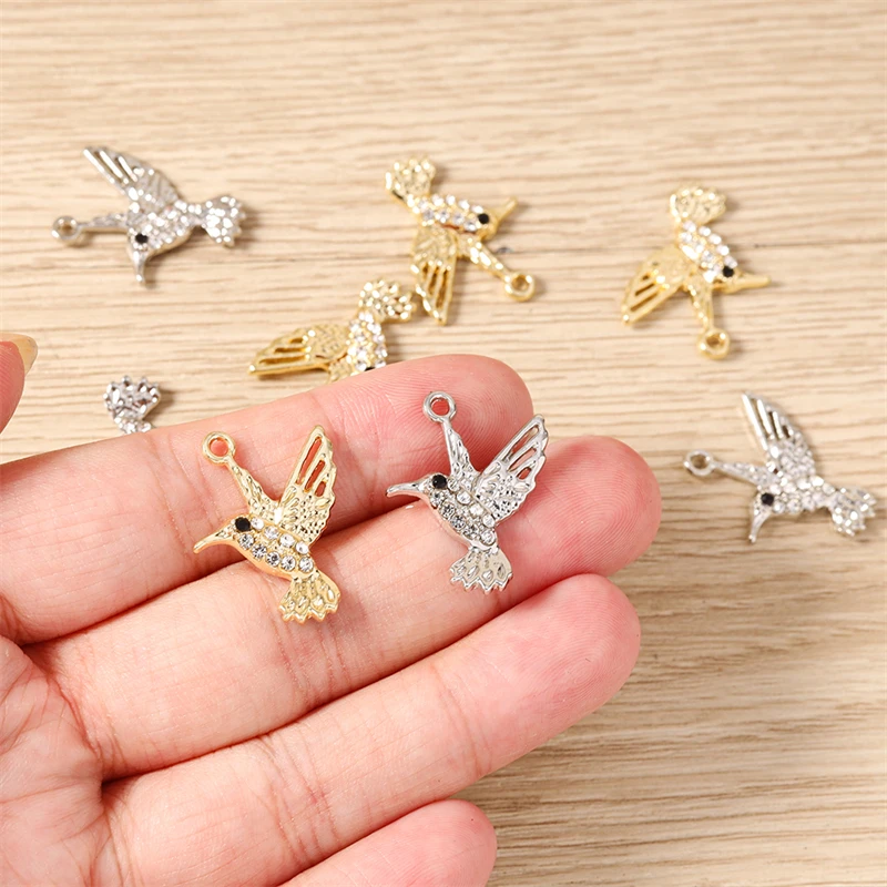 10 Stück 20x24mm Niedliche Gold- und Silberfarbene Kristall-Legierungs-Tier-Vogel-Anhänger für Schmuckherstellung, Halsketten, Ohrringe, DIY-Zubehör – Detail 3