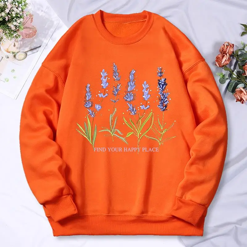 Beautiful Of Lavender Printing Women Hoodie Street Fleece Hoody Crew Neck Autumn Sweatshirt Hip Hop Oversize Clothing Female