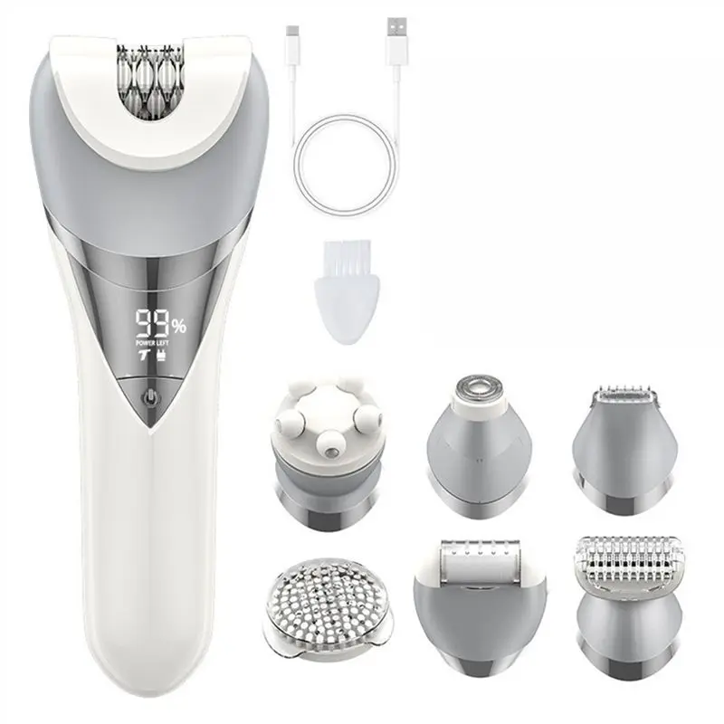 

ABKR-Electric Trimmer For Women 6 In 1 Painless Wet & Dry Women Shaver For Arm, Underarm, Bikini, Legs, Replaceable Heads