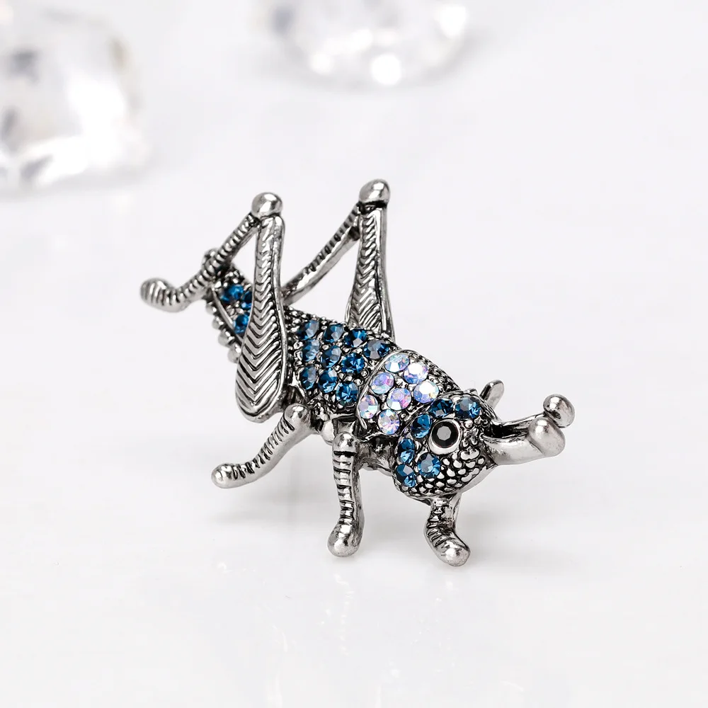 Vintage Rhinestone Grasshopper Brooches For Women Men Locust Insect Pin Clothing Coat Accesories Fashion Party Daily Jewelry