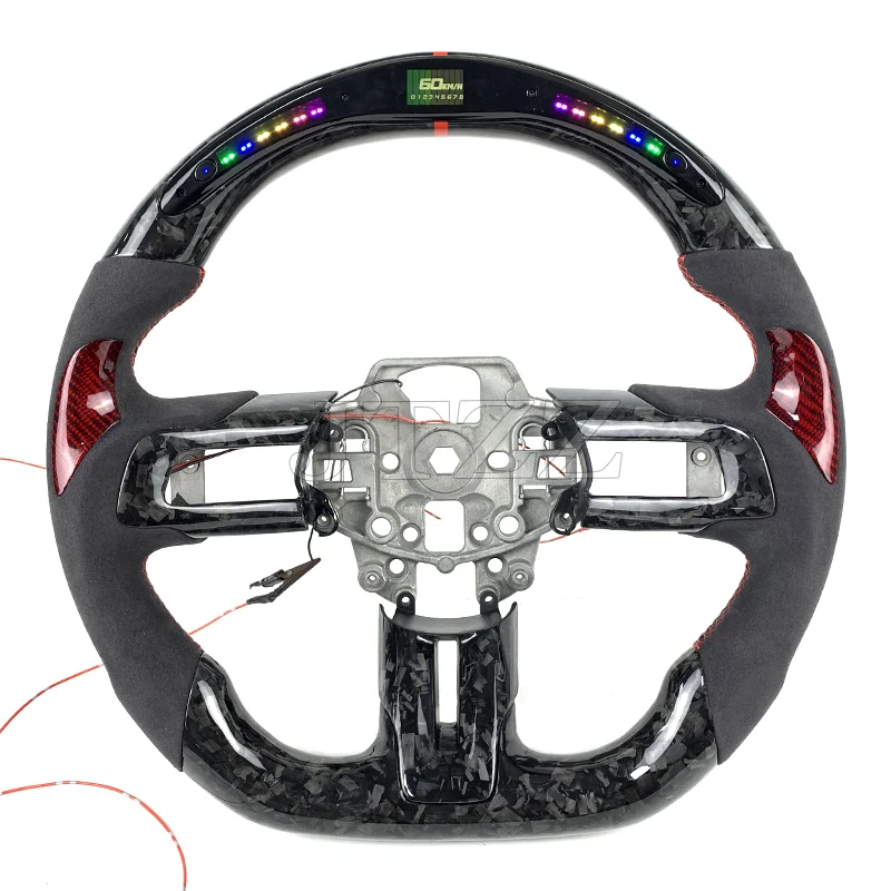 For Ford Mustang GT LED Display Carbon Fiber Steering Wheel 2015 2016 2017 2018 2019 2020 2021 2022 2023 Automotive Interior