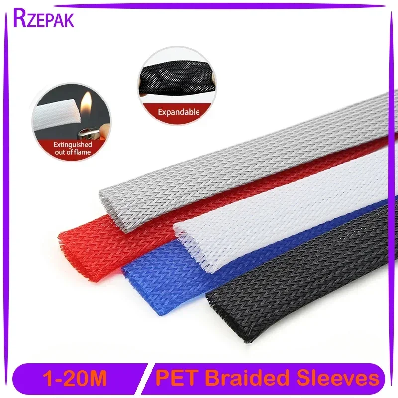 

1-20M PET Expandable Braided Sleeve 60mm High Density Insulation Nylon Cable Protector Sheath DIY