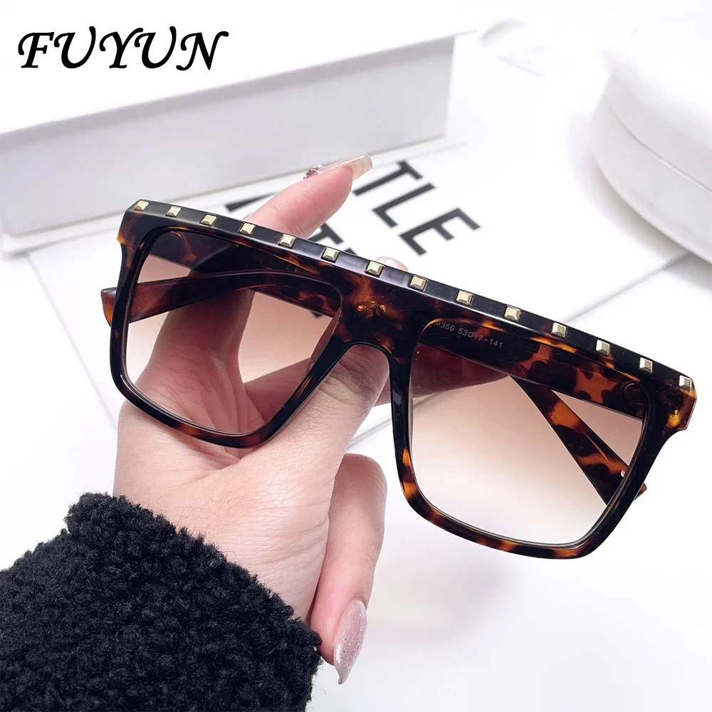 Trendy Rivet Extra Large Rectangular Women's Sunglasses Fashion 2000 Luxury Brand Designer 2023 New Men's Sunglasses UV400