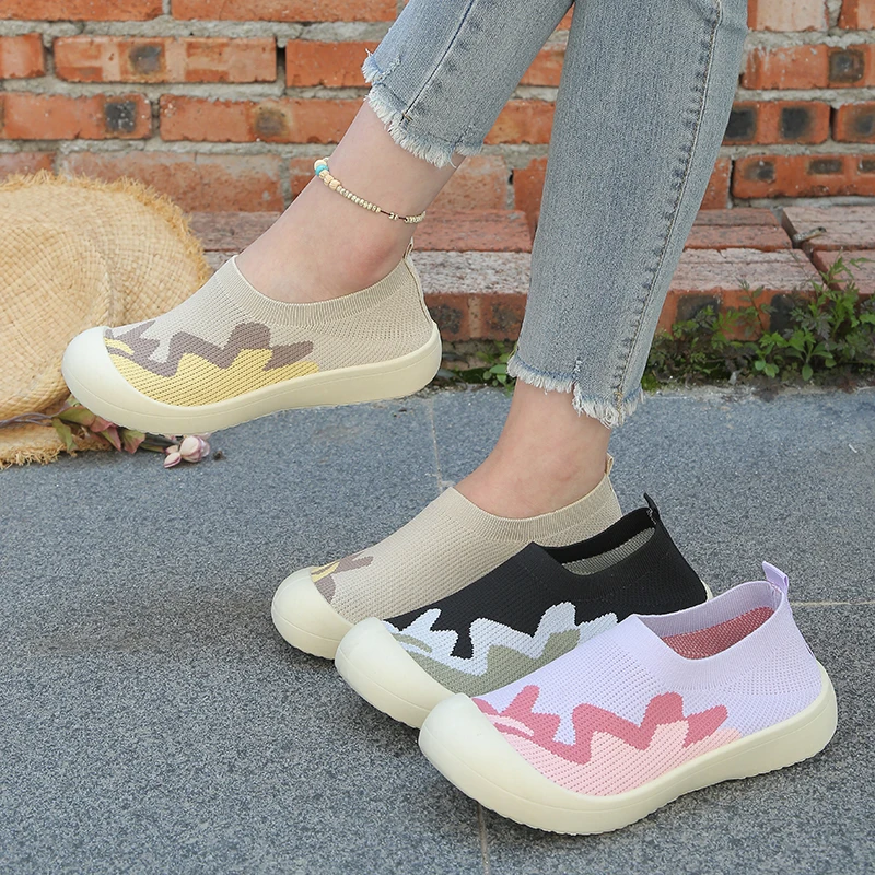 

2026 New Women's Knitted Thick-Heeled Slip-On Casual Shoes Ladies Loafers Comfortable Footwear Free Shipping