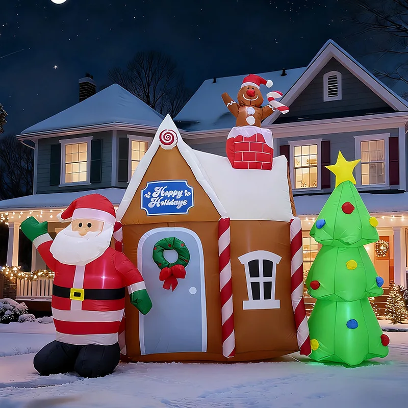2.1M Christmas Inflatable Decoration Santa Claus Castle Gingerbread Man Christmas Tree Air Model Outdoor Garden Ornament