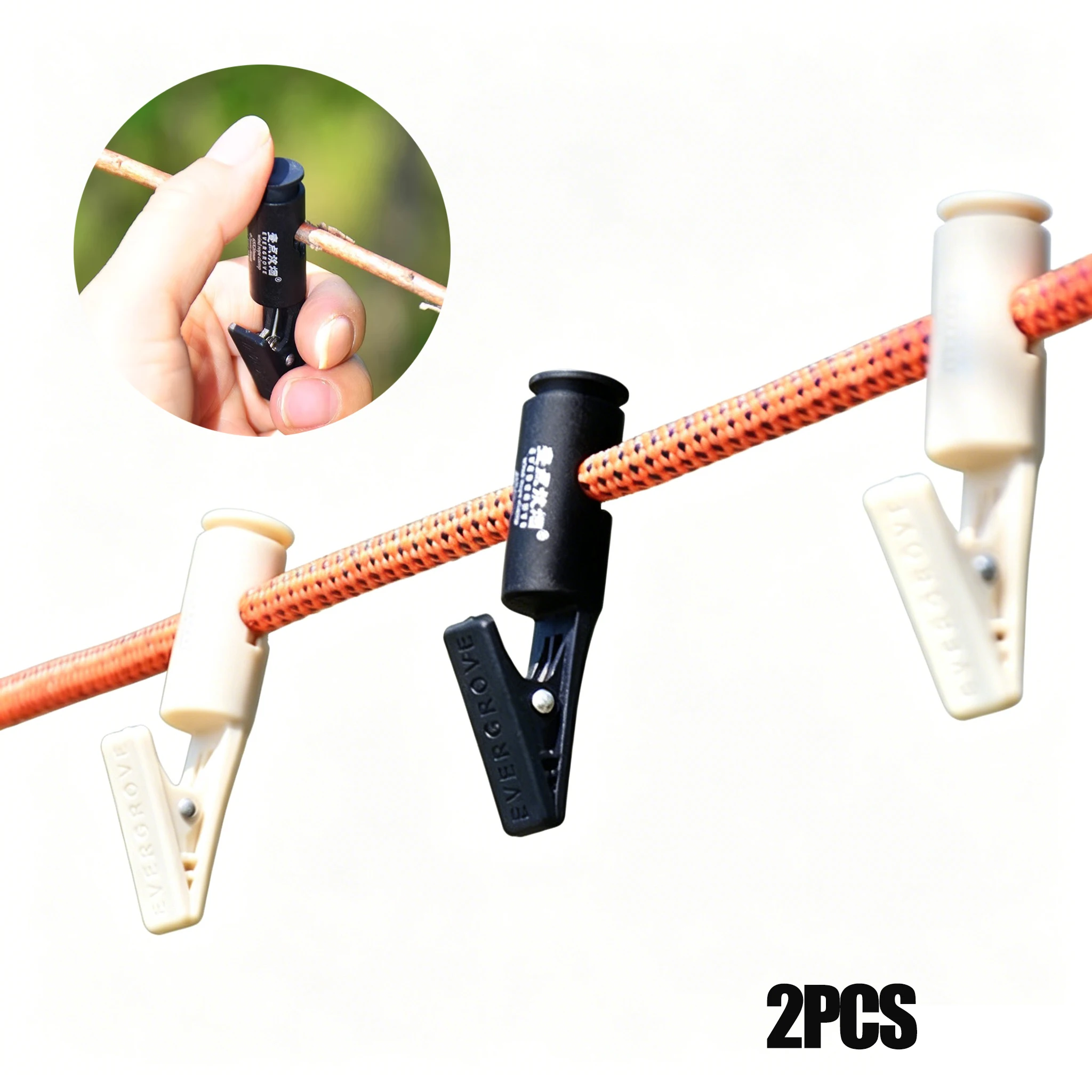 2 pcs Outdoor Windproof Clothesline Clips,  Push Switch Secure Clothespins for Camping, Hanging Laundry, String Lights and Trave