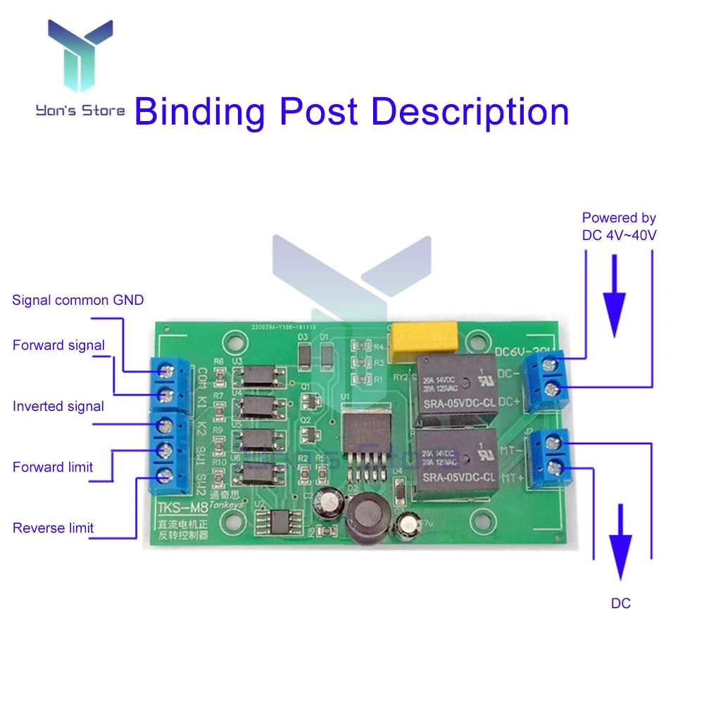 DC 5V 12V 24V DC Motor Forward and Reverse Controller 20A High Current with Limit Relay Driver Lifting Control Board