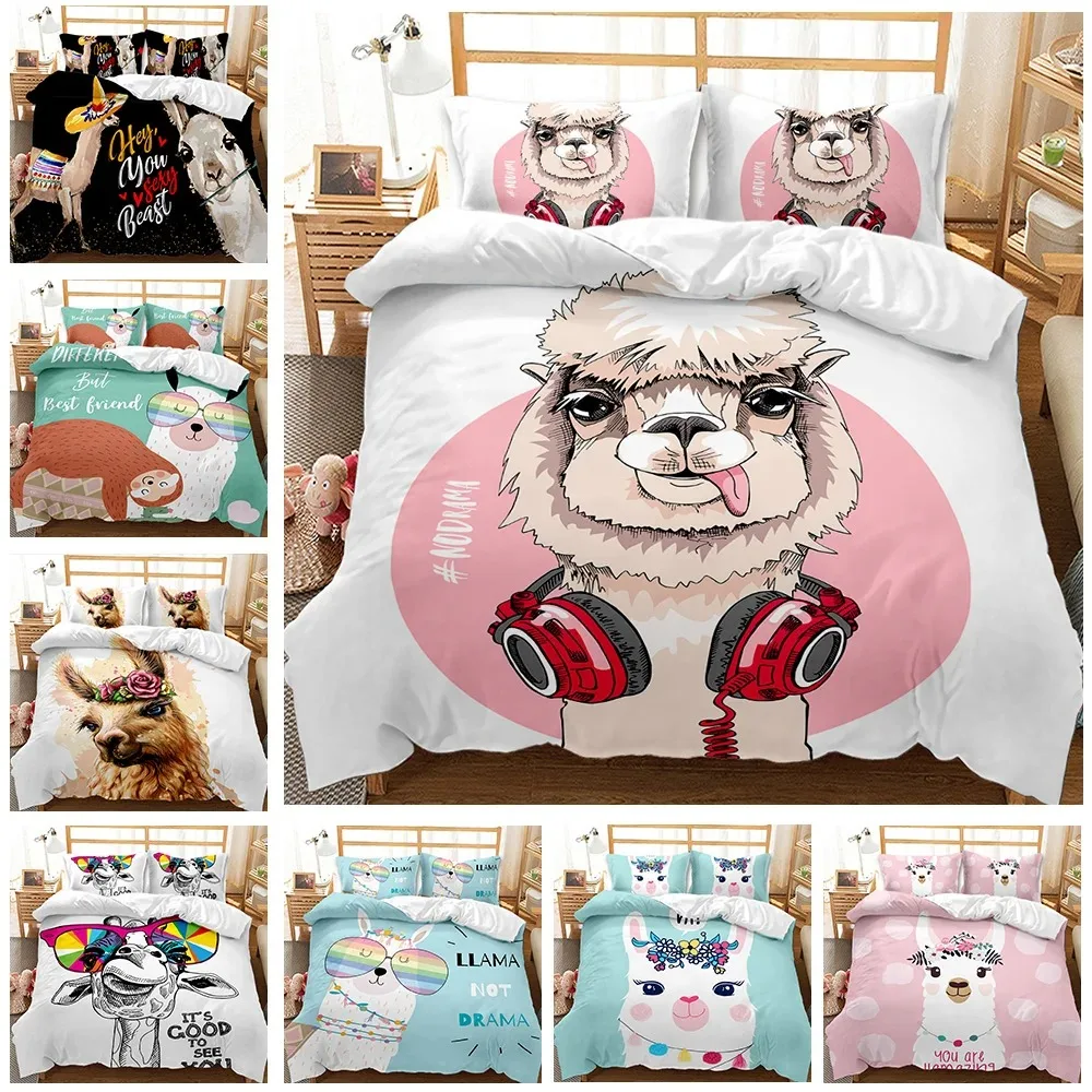 

Llama Duvet Cover Set Queen King Full Twin Size, Cute Alpaca Bedding Set Decorative 3 Piece Duvet Cover Animal Comforter Cover