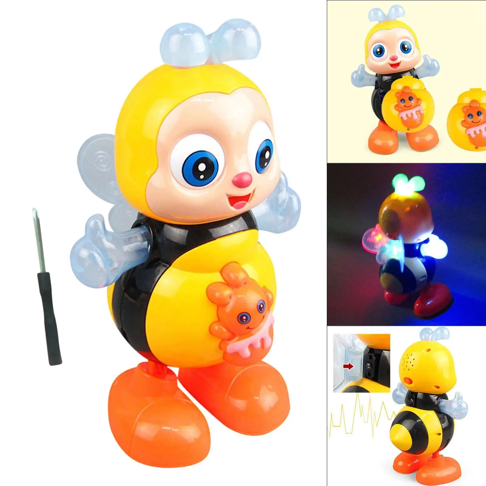 لعبة النحل الراقصة الإلكترونية على شكل حيوانات كرتونية، متعة نشاط للأطفال، مع موسيقى وأضواء لعبة النحل الموسيقية الكهربائية لوقت اللعب في المنزل #3