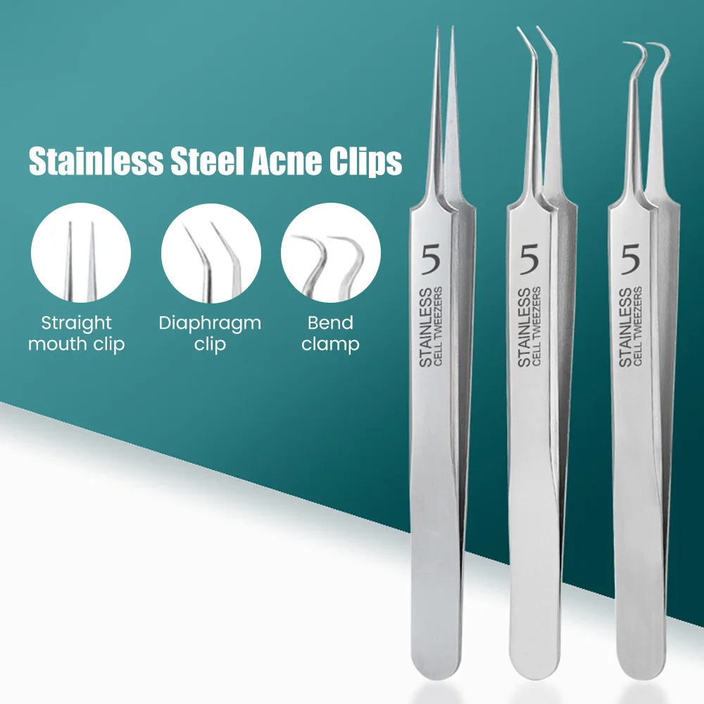 독일 초미세 셀 여드름 블랙헤드 클립 트위저, 미용실 특수 스크래핑 및 클로징 아티팩트 여드름 바늘 도구, No. 5