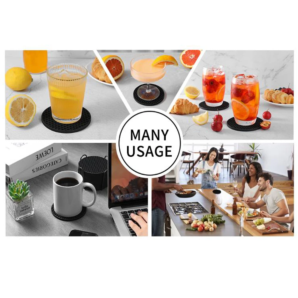 Silicone Coasters Set with Holder for Drinks Beer Coffee Suitable for All Kinds of Cups Hot Or Cold Anti-Slip Non-Stick view 5