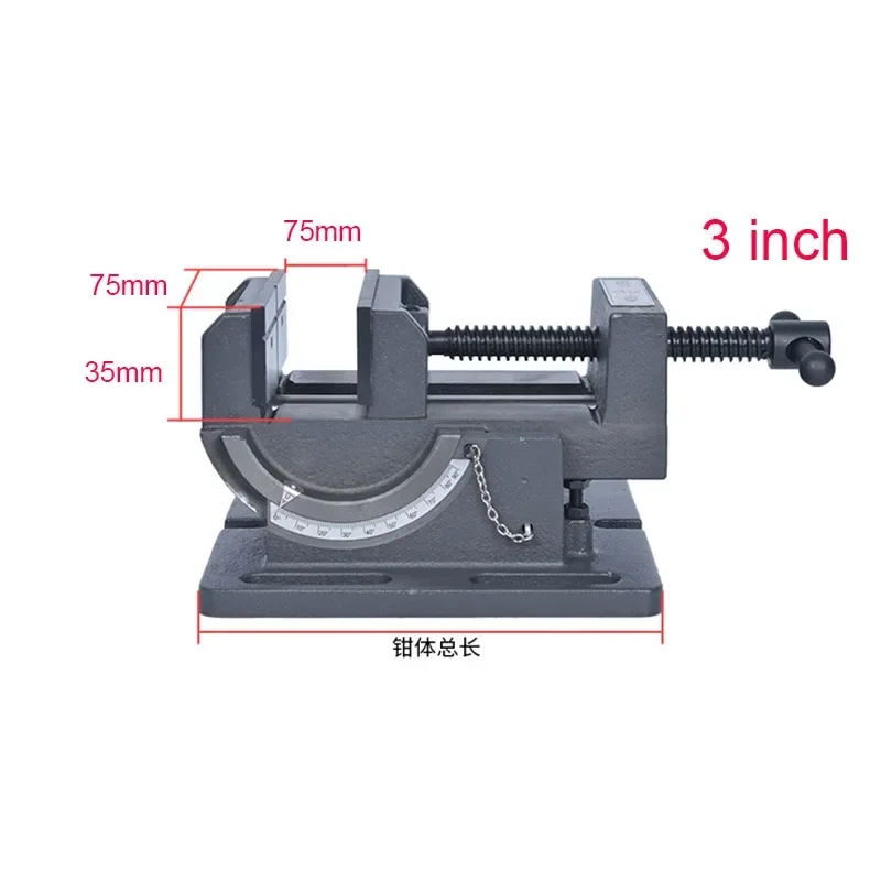 3 Inch Tiltable Guide Type Angle Flat Tongs 90 Degree Inclination Vise Tilt Angle Vise for Drilling Machine Bench Drill