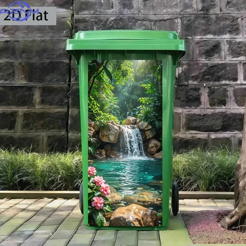 2D 1PC[ Flat Printing] 1pc Trash Can Sticker [ X  Cm] Emerald Pool Cascade Flow Light Animal Theme Design Wall Sticker Self-Ad