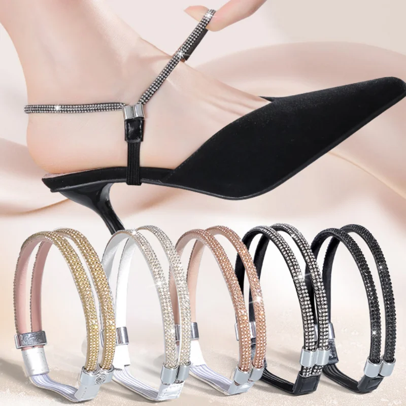 Anti-drop Heel Straps High Heels Shoe Band Drill Anti-loose for Women Adjustable Elastic Fixing Shoelace Diamond Shoe Decoration