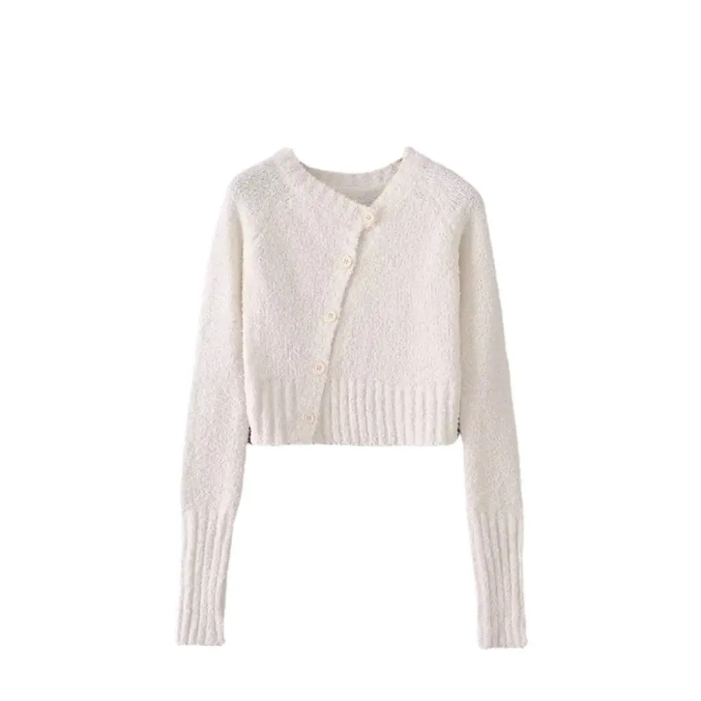 

YPFF Women's Long-Sleeved Cardigan Simple Fashion round Neck Slim Fit Knit Top Trendy Breasted Open Placket