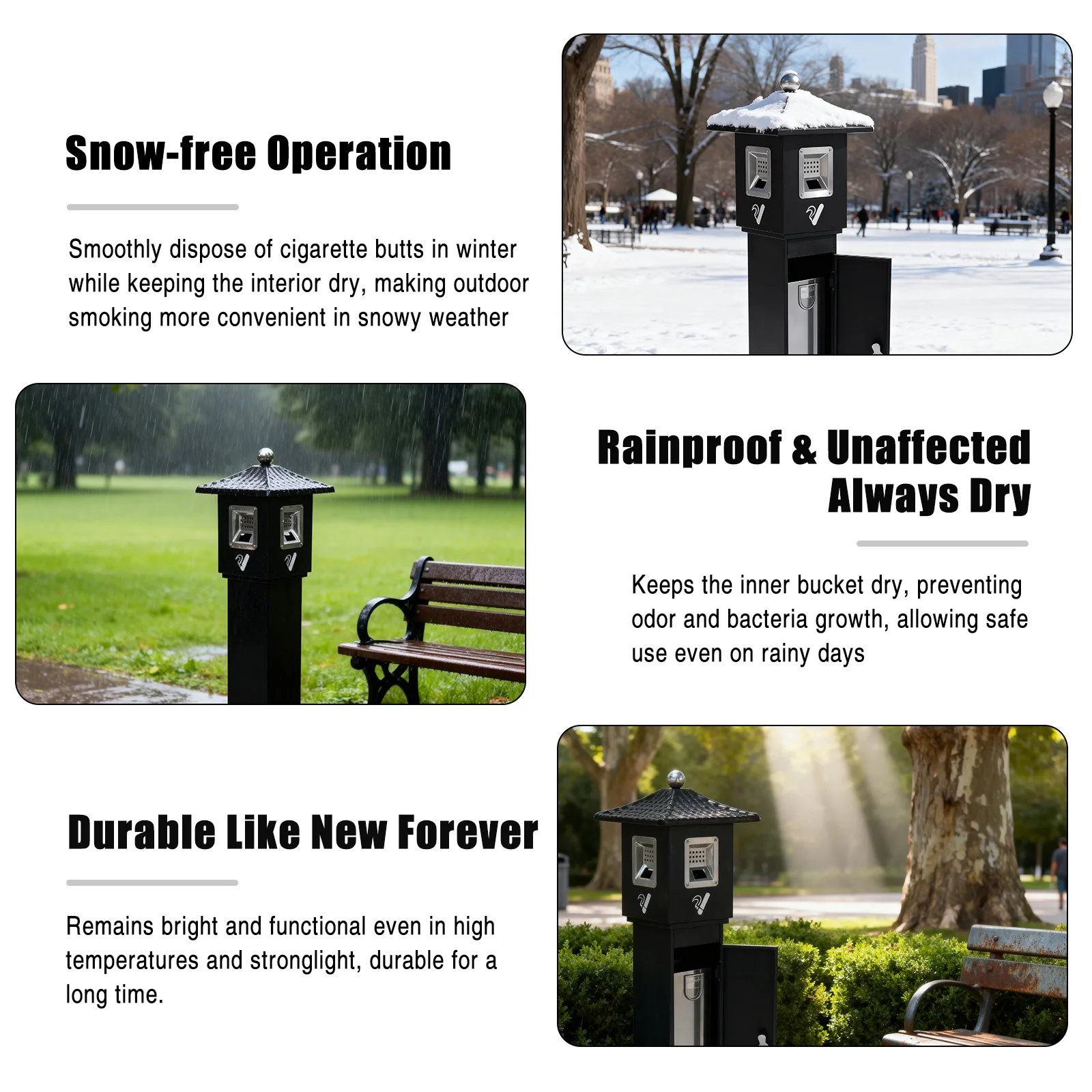 

Cigarette Bin with Inner Bucket Trash Receptacle Outdoor Metal Vertical Trash Bin for Office Hotel Patio Backyard Restaurant