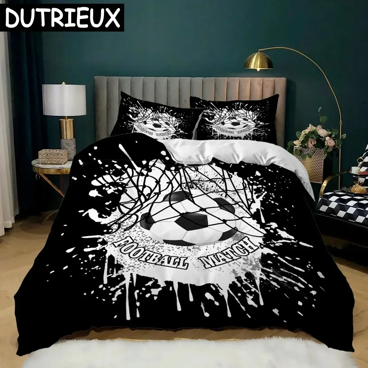 

Football Duvet Cover Set Soccer Goal Soft Bedding Set Polyester Sports Competitive Theme Full Queen King Size Quilt Cover