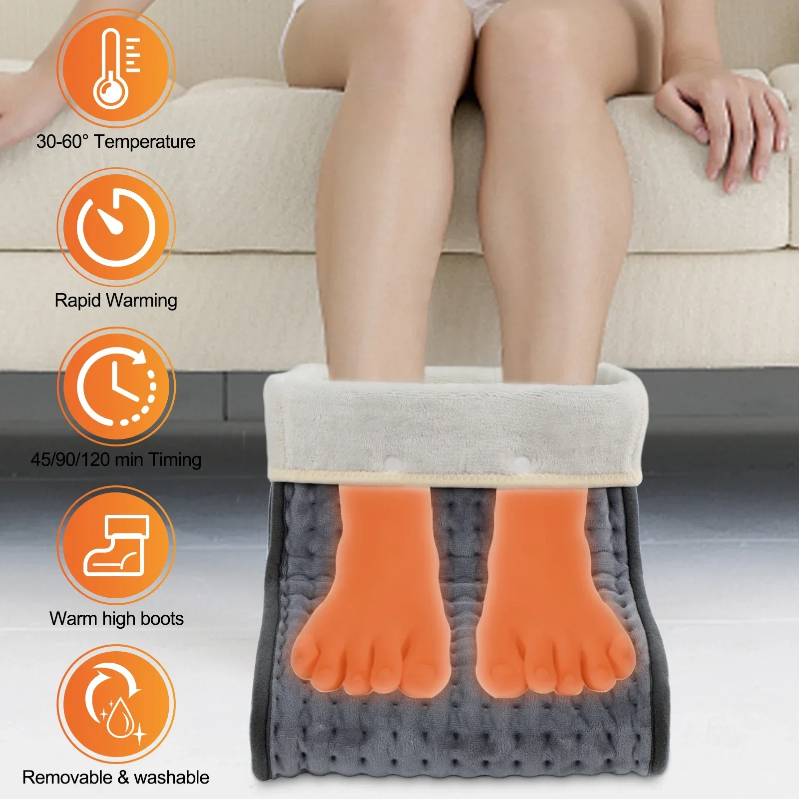 Winter Electric Foot Warmer Heater US EU Charging Power Saving Warm Foot Cover Feet Heating Pad Washable Home Bedroom Sleeping