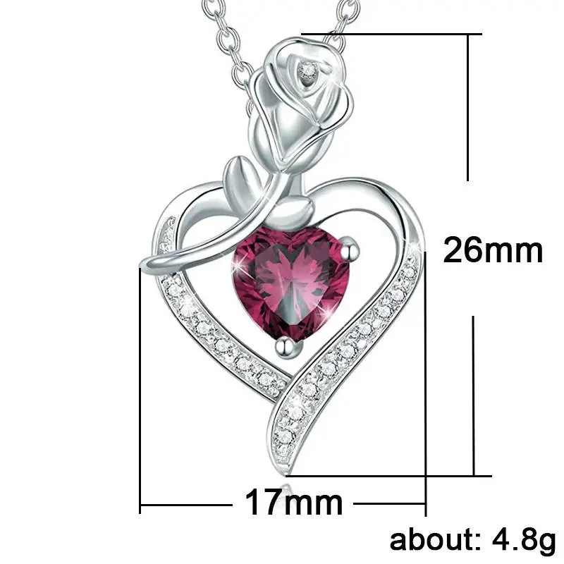 Huitan Gorgeous Red Heart CZ Rose Design Women's Pendant Necklace Aesthetic Bridal Wedding Accessories Gift for Mother's Day New