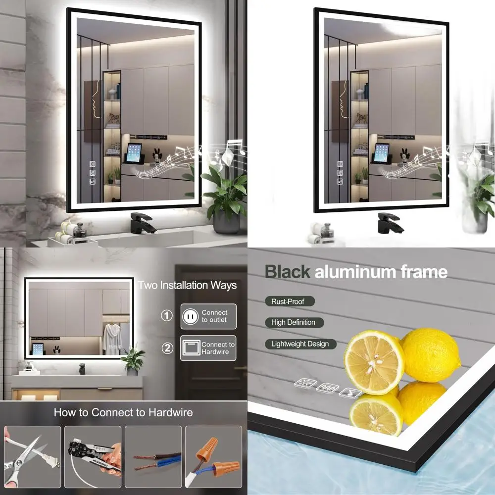 

32x24 LED Lighted Bathroom Mirror with Bluetooth, Anti-Fog, Step-Dimmable, 3 Colors, Tempered Glass Vanity Mirror