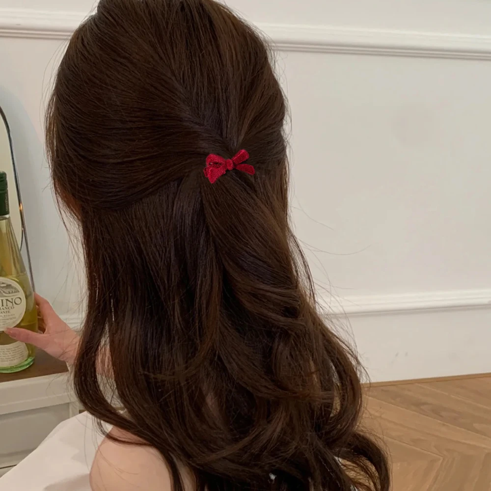 Mini pinzas para el pelo con lazo de terciopelo rojo para niñas pequeñas, horquillas con lazo pequeño de terciopelo de Color caramelo, pasador,