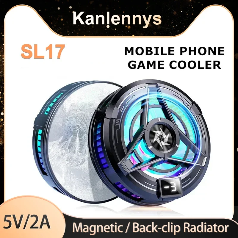 2024 NEW SL17 Mobile Phone Magnetic/ Back-Clip 2 In 1 Game Cooler w/ RGB Semiconductor Fast Cooling Fan Radiator for IOS Android