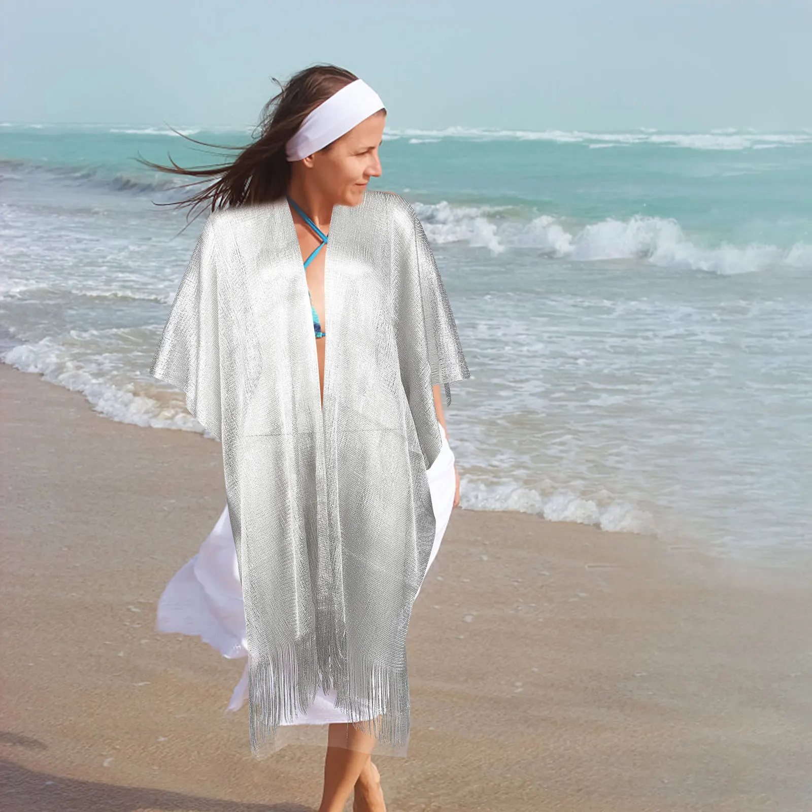 

Silver Mesh Protection Shawl Women Wrap Large Size Shawl Wraps For Women Anti UV Scarf Dressy Winter Polyester Girls