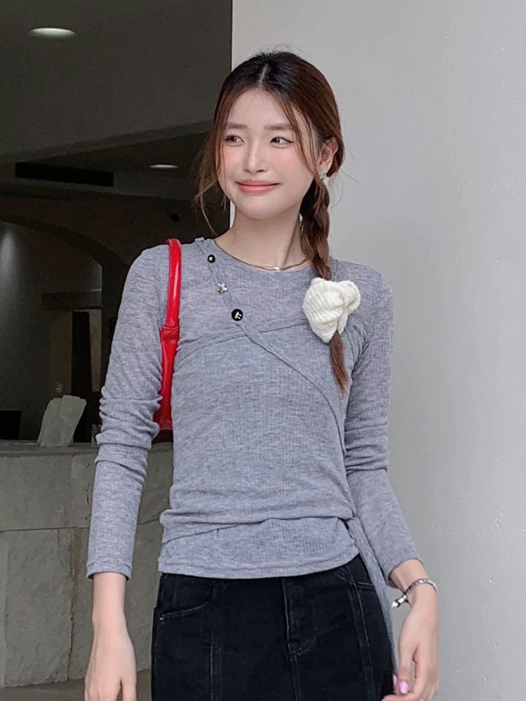 

BORAN Fashionable Two-Piece Set Top Women's Versatile Autumn New Arrival Premium Feel Commute Style round Neck T-Shirt