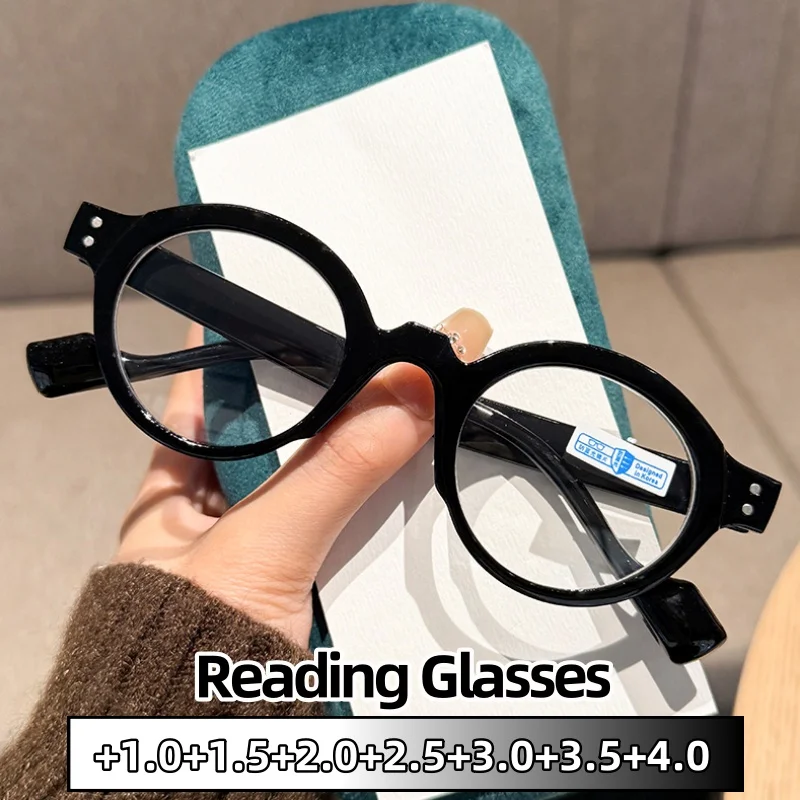 

Retro Round-framed Reading Glasses High Quality Full Frame Fashionable HD Blue Light Blocking Durable Eyeglasses +1.0 To +4.0