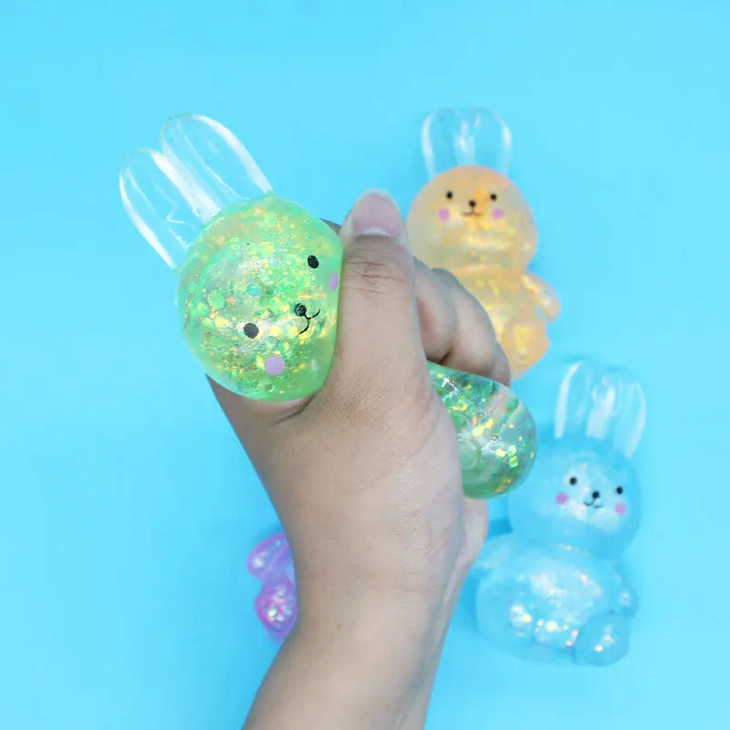 kids Anti-stress Soft TPR Slow Rebound Sequins Maltose Pinch Toy Stress Relief Elastic Squeezing Colored rabbit Decompression