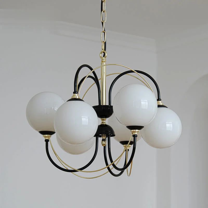 French Retro Medieval Black Gold Magic Beans Chandelier New Study Bedroom Living Room Dining Room Bar Designer Lamps