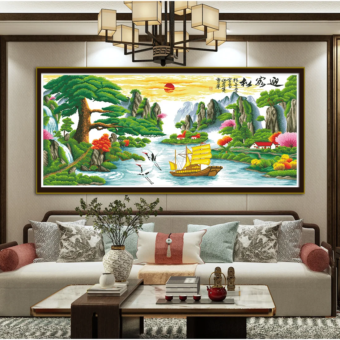 

Набор для вышивки крестом в китайском стиле, ручная вышивка своими руками, приветствующие сосны, парусник Циншань, красивый пакет материалов для вышивки