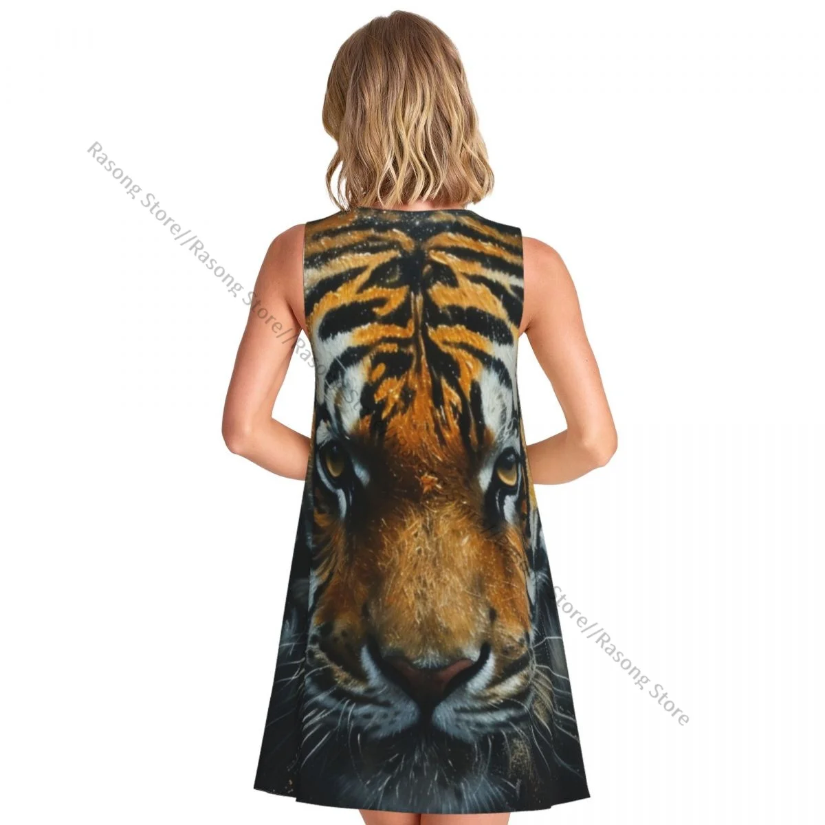 レディースドレスタイガーアートサマーカジュアルTシャツビーチカバーアップタンクドレス