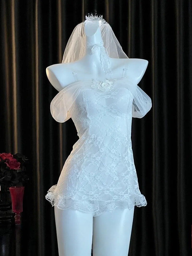 

Sexy Bridal One-shoulder Lace Nightgown,Slimming See-through Wedding Lingerie,Seductive Sleepwear Women,Romantic Bridal Outfit