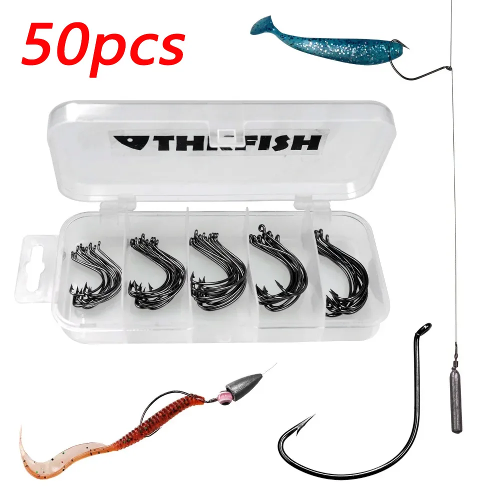 

50PCS Fishing Hooks Set Carbon Steel Barbed Strong Sharp Hooks with Holes Freshwater Carp Fishing Tackle Accessories #2 #1 #3/0