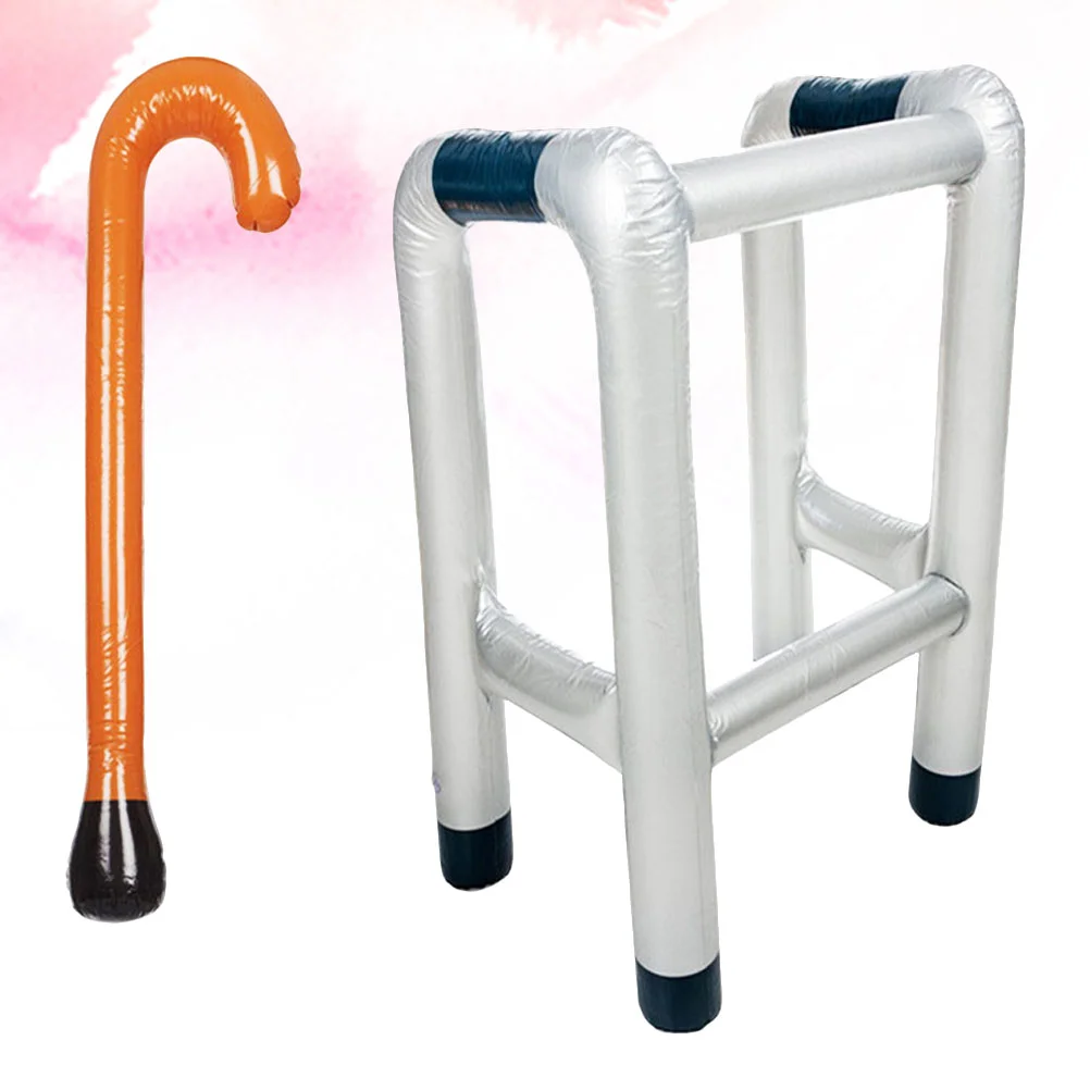 2pcs Inflatable Zimmer Frame and Walking Stick Blow Up Novelty Dress Up Prop Accessory inflatable walking stick