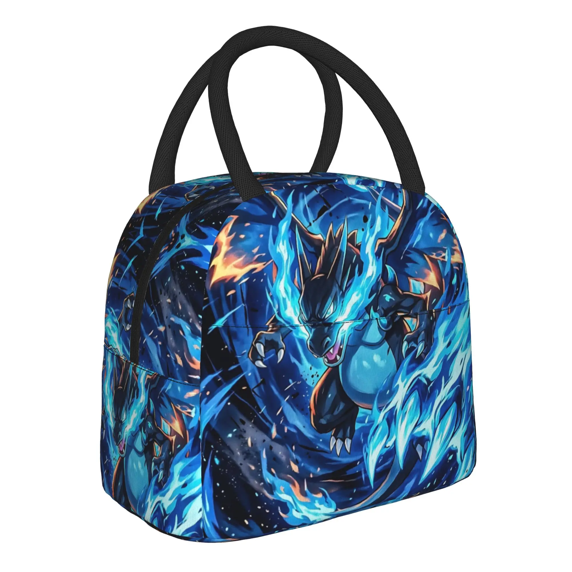 Pokemon Mega Charizard X Blue Flame Handbag Insulated Lunch Bag Insulation Bento Pack Rice Bag  bolsa Lunch Handbag Insulation
