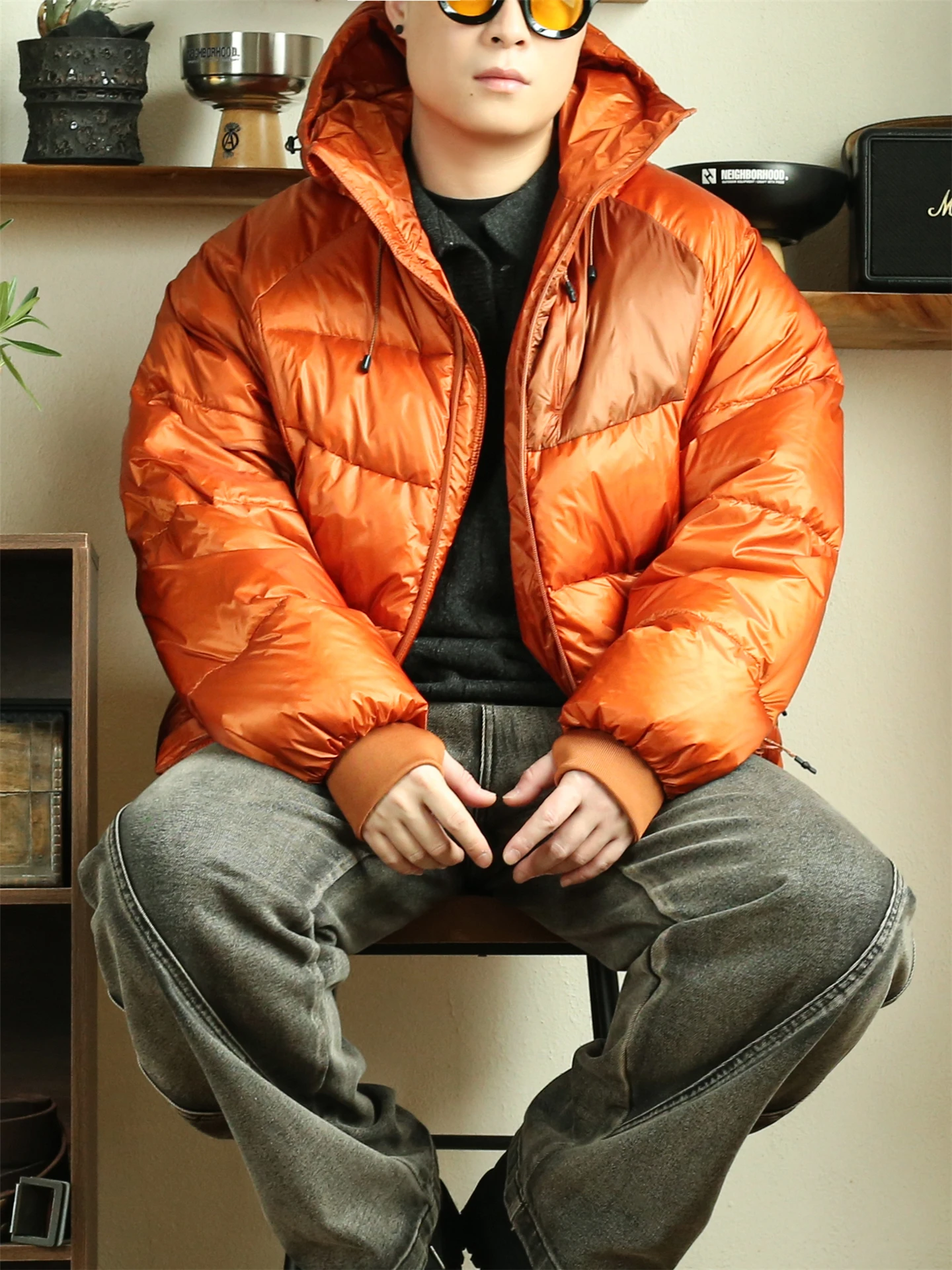 

Ultra-Light 90 White Du down Jaet Winter Thiened Anti-Cold Hooded Bright Color Couple Bread Coat Men's Casual Sle