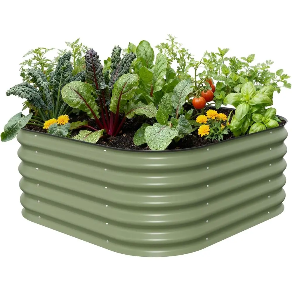 Kit de Jardinera Elevada de Metal 4 en 1, 17 Pulgadas de Alto, para Vegetales, Flores, Hierbas, Verde Oliva