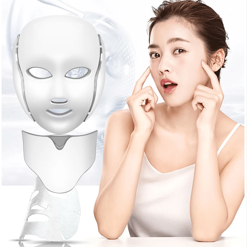 LED Mask Beauty Machine 7 Colors Light with Neck Skin Rejuvenation Whitening Anti Acne Face Lifting Firm Massager Skin Care SPA