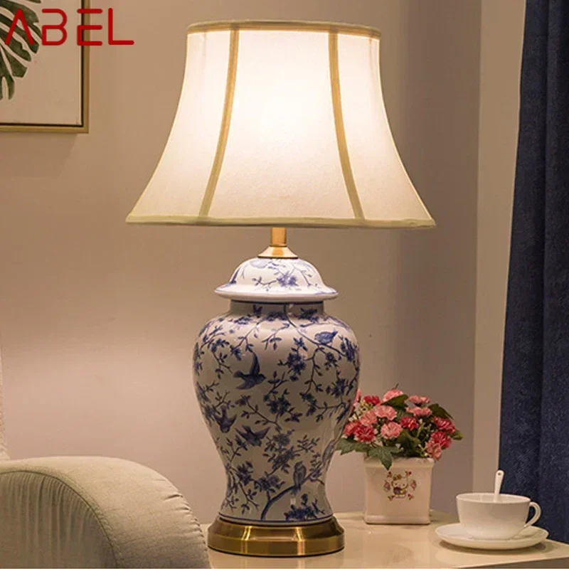 ABEL American CeramicTable Lamp Blue Classical Creativity Living Room Bedroom Study Hotel engineering Desk Light