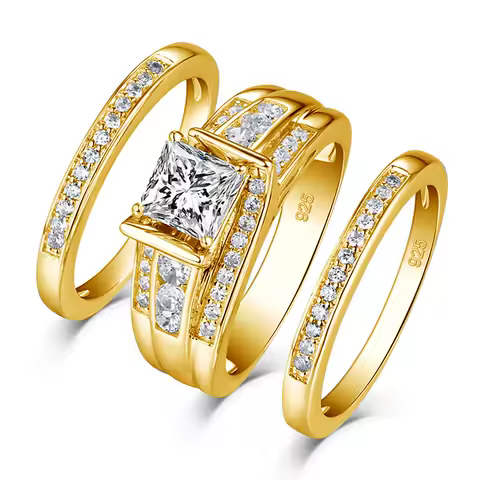 Wedding Rings Set For Women Men Princess Cut Moissanite 925 Sterling Silver Engagement Ring Jewelry for Bride