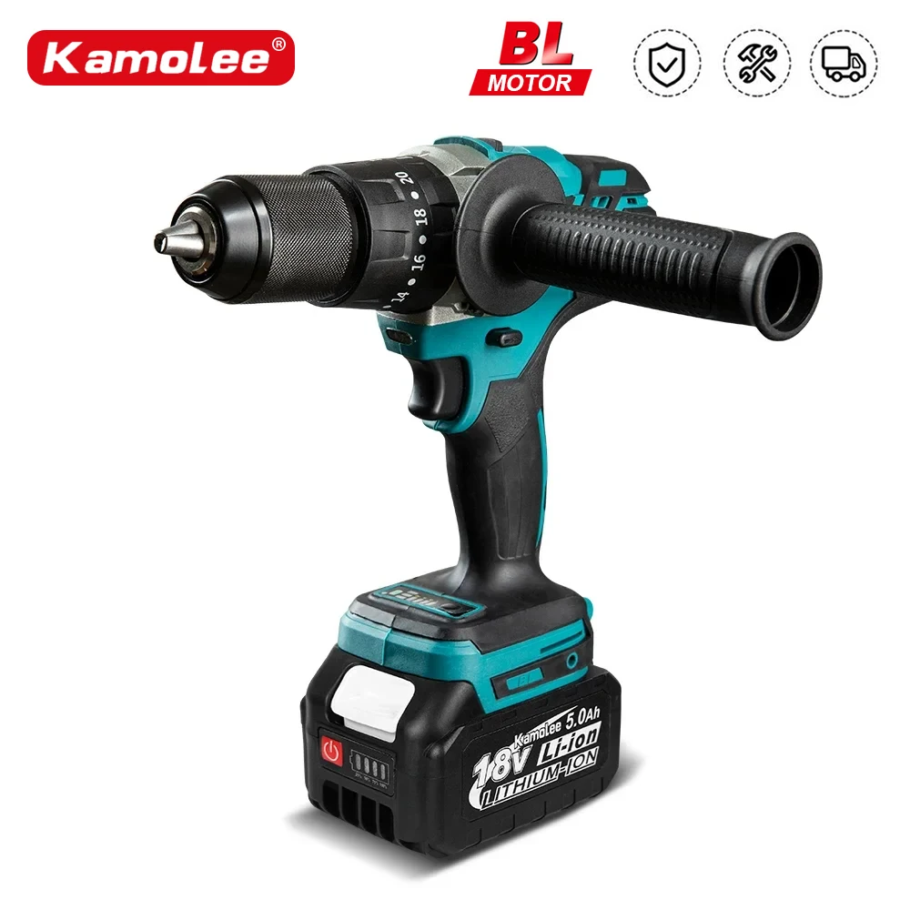 Kamolee 13MM Brushless Electric Impact Drill Cordless Screwdriver Lithium Battery Charging Hand Drill For Makita 18V Battery