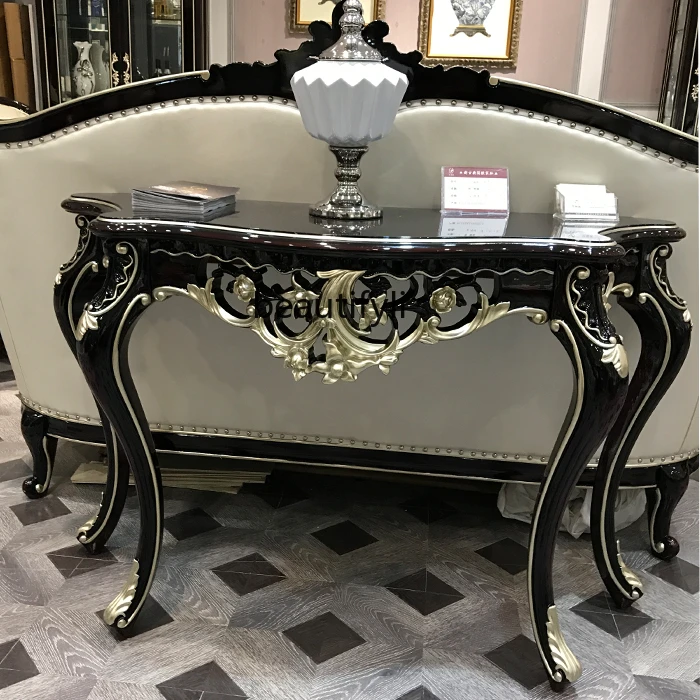 

European-Style Console Tables Wood Carved Extra Large Console Entrance Hall Cabinet Hallway Ebony 1.6 M Table furniture