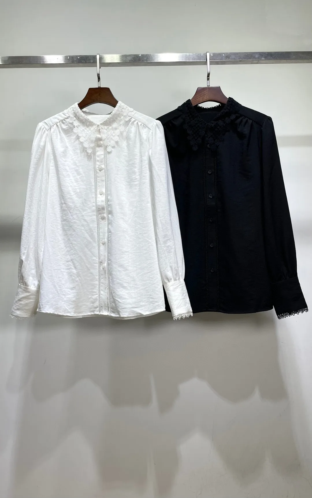 Heavy water soluble lace lace collar shirt